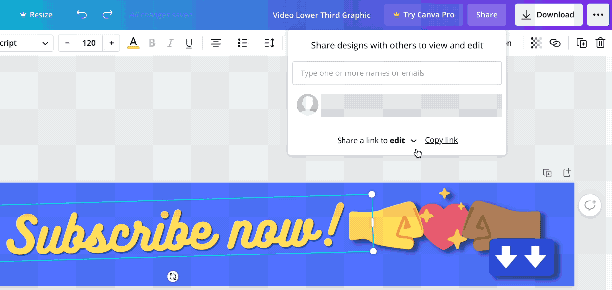 Screenshot: Canva Share button dropdown – Easy Digital Downloads Sell Canva templates with the share button dropdown