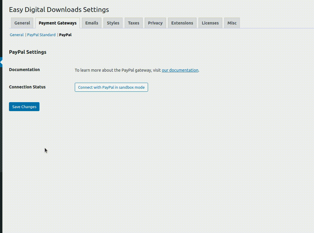 easy-digital-downloads-paypal-commerce-connect – Easy Digital Downloads Animated GIF of connecting your Easy Digital Downloads store to PayPal.