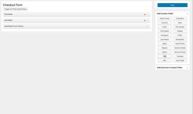 editing-checkout-form-fields – Easy Digital Downloads Animated screenshot showing the experience of editing a checkout form