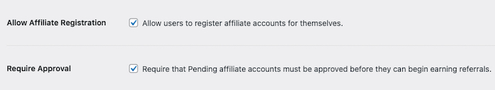 Option to allow affiliate registration in WordPress.