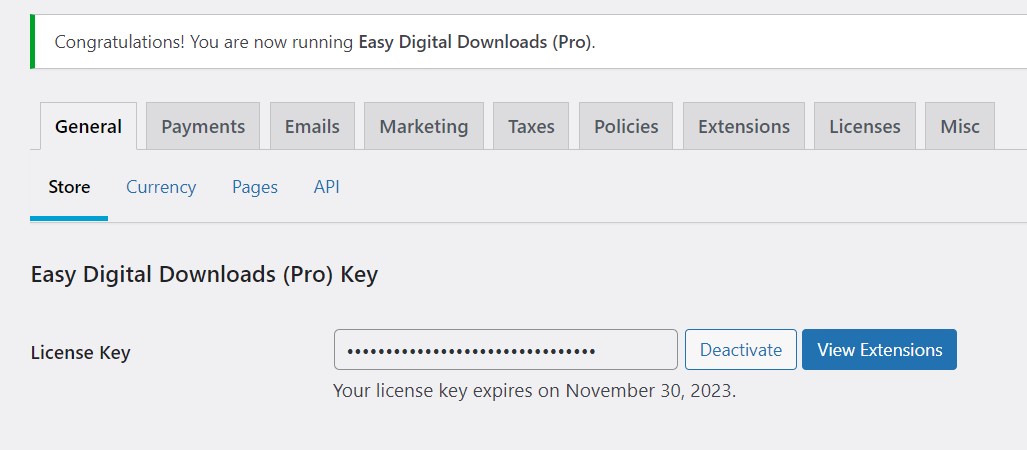 Updated license field showing expiration.