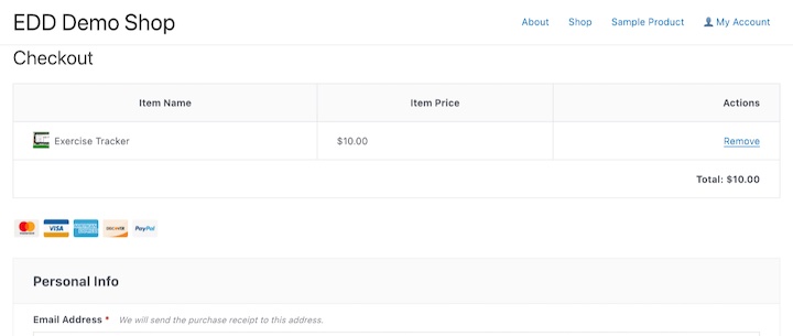 The EDD and Stripe checkout screen.