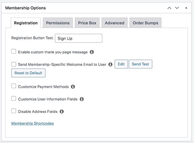 The Membership options of MemberPress.