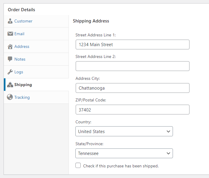 Screenshot of the Shipping order section.