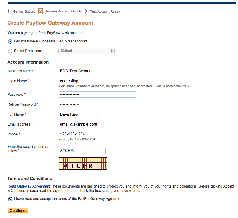 Test Account Setup