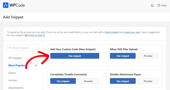 Add custom code in WPCode with new snippet Add custom code in WPCode