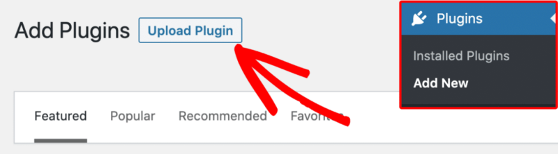 Screenshot showing the "upload plugin" button