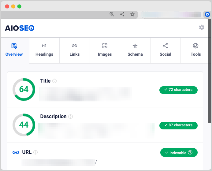 A preview of the All in One SEO Analyzer Chrome extension.