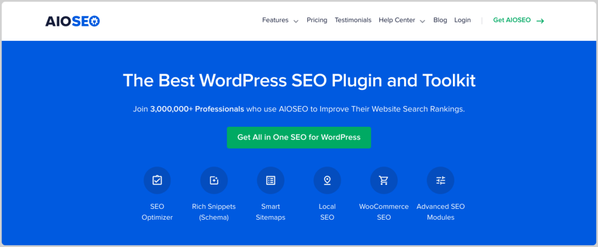 The AIOSEO plugin website.