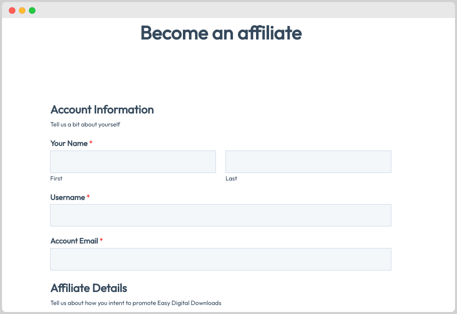 Become an affiliate registration form.