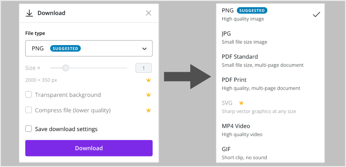 Canva download export settings
