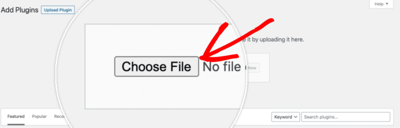 Screenshot highlighting the choose file to upload a plugin
