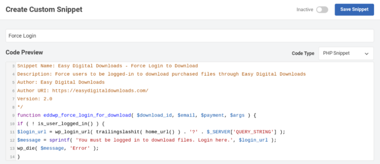 The code that lets you limit file downloads to logged-in users in WordPress. 