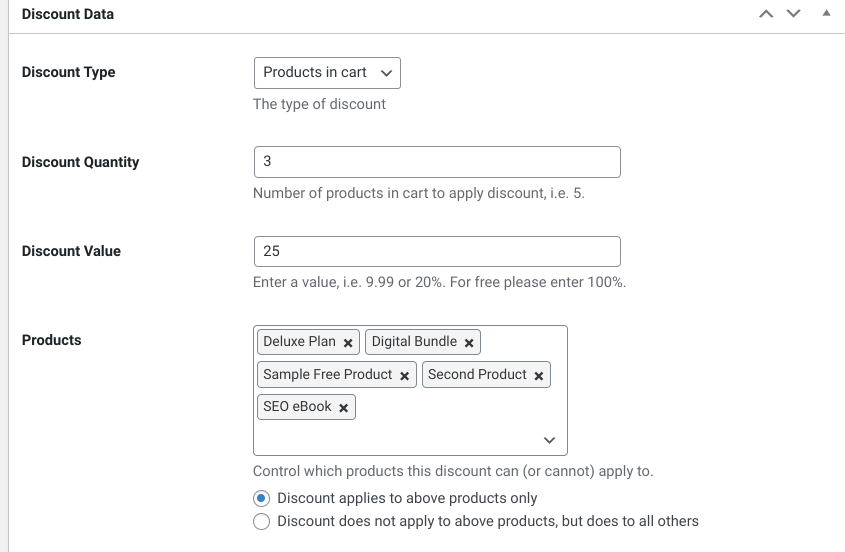 The Discount Pro settings.