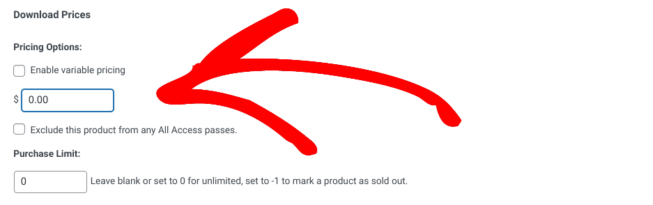 EDD section to add prices for digital downloads.