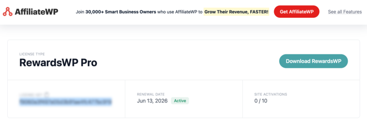 Option to download RewardsWP Pro refer a friend WordPress plugin from AffiliateWP website.