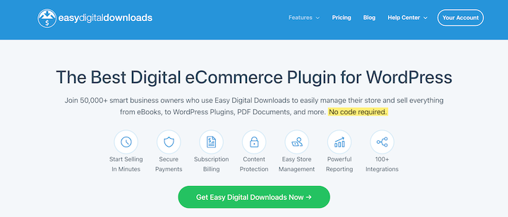 Easy Digital Downloads homepage.