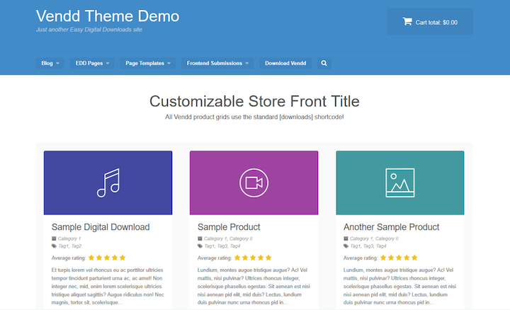 The Vendd EDD WordPress theme for eCommerce product pages.