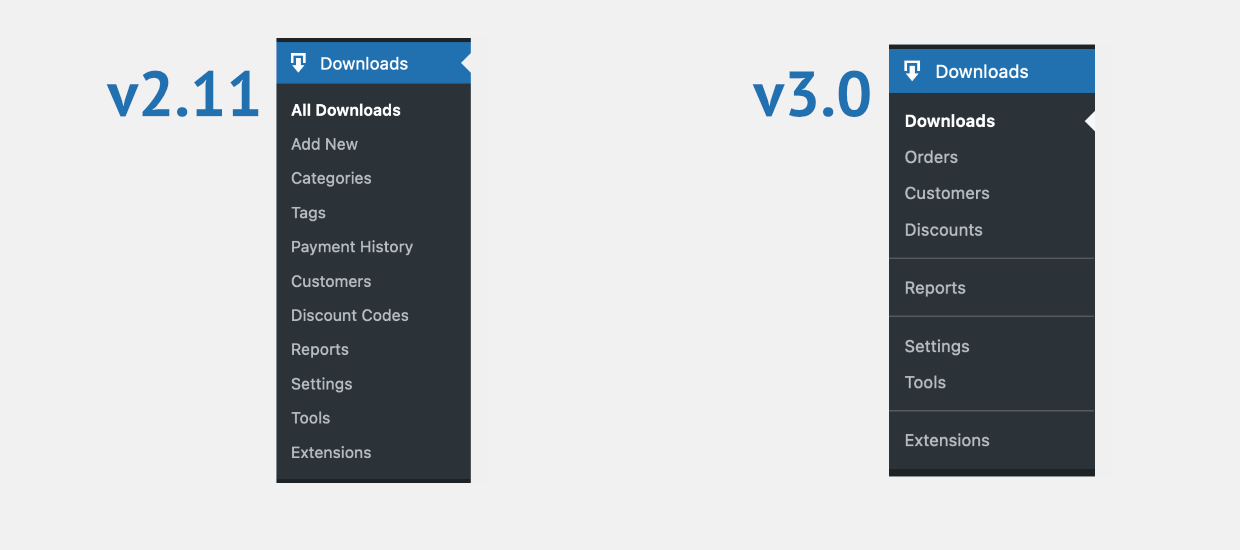 Screenshot: Side menus compared