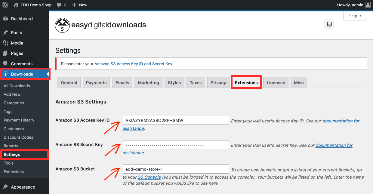 Screenshot: WordPress Amazon S3 Plugin