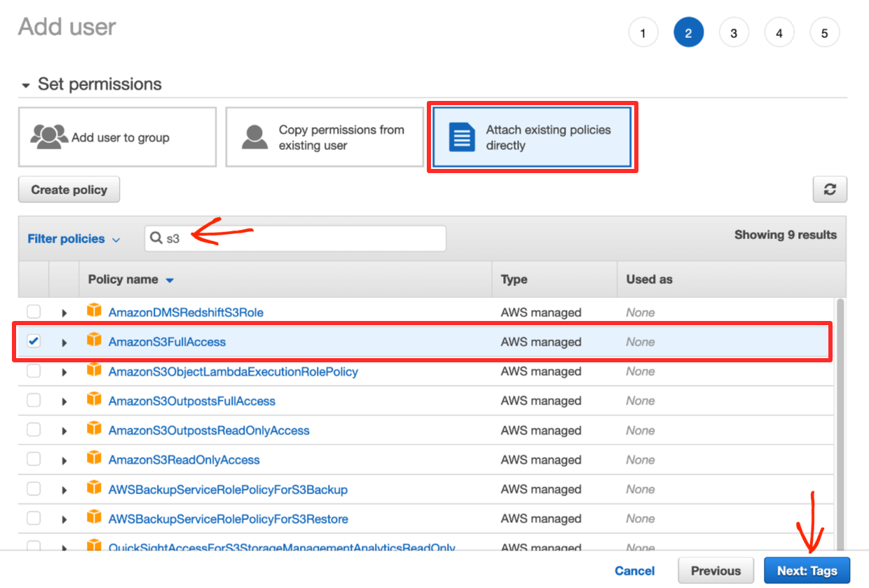 Screenshot: Amazon S3 IMA setup 2