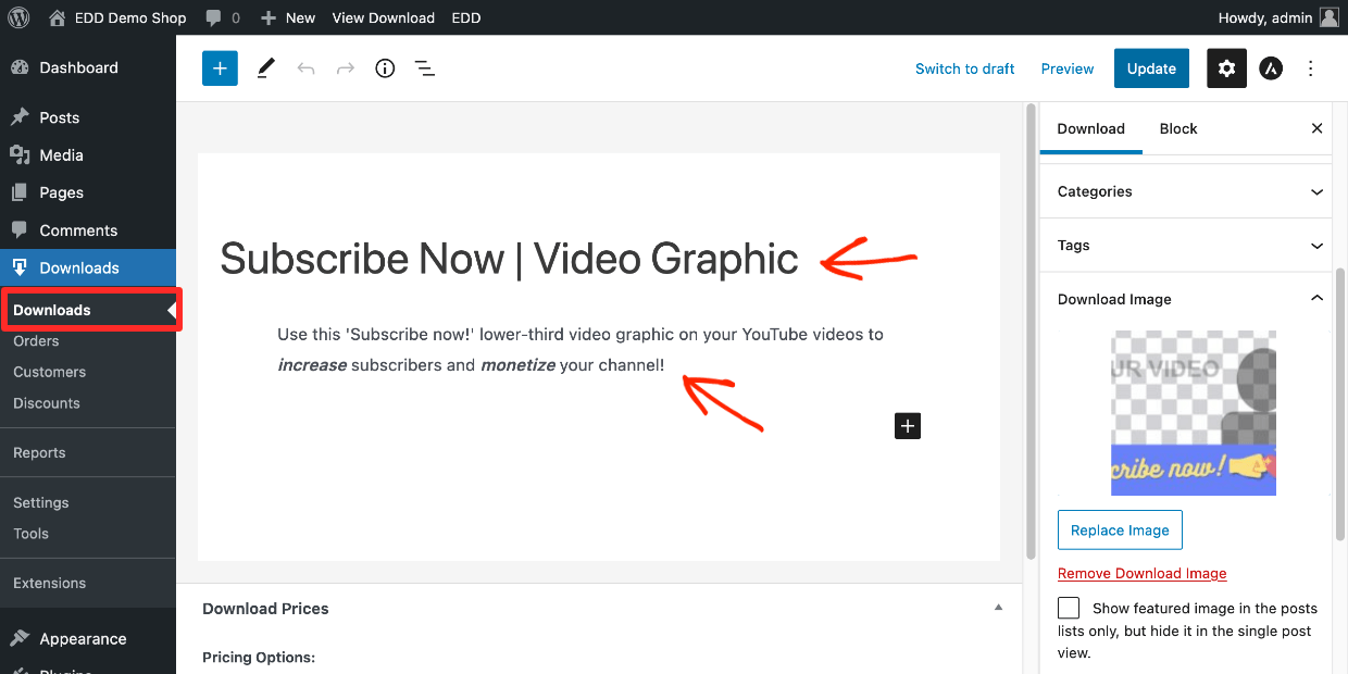 Creating an EDD product to sell Canva templates in WordPress. 