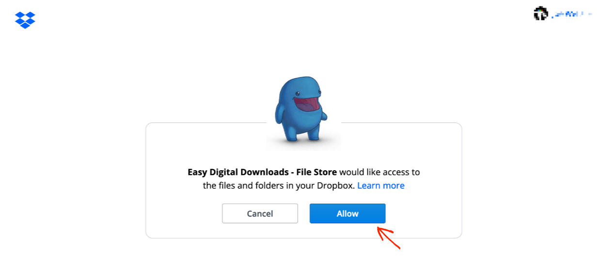 Screenshot: Dropbox settings 2 allow connection