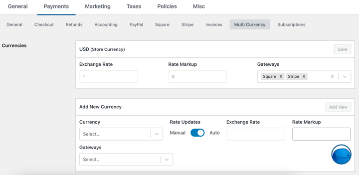 The Easy Digital Downloads Multi Currency settings panel. 