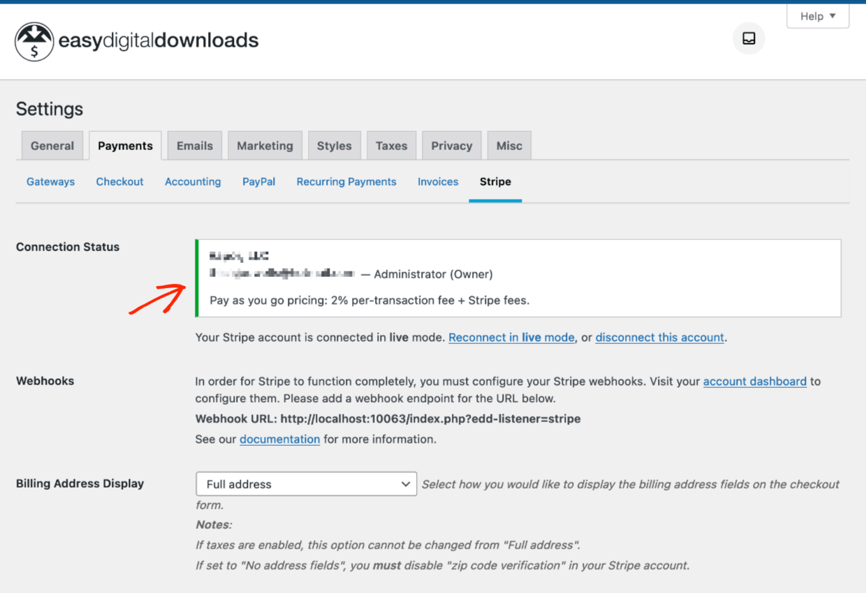 Selling Digital Downloads - Connection Status