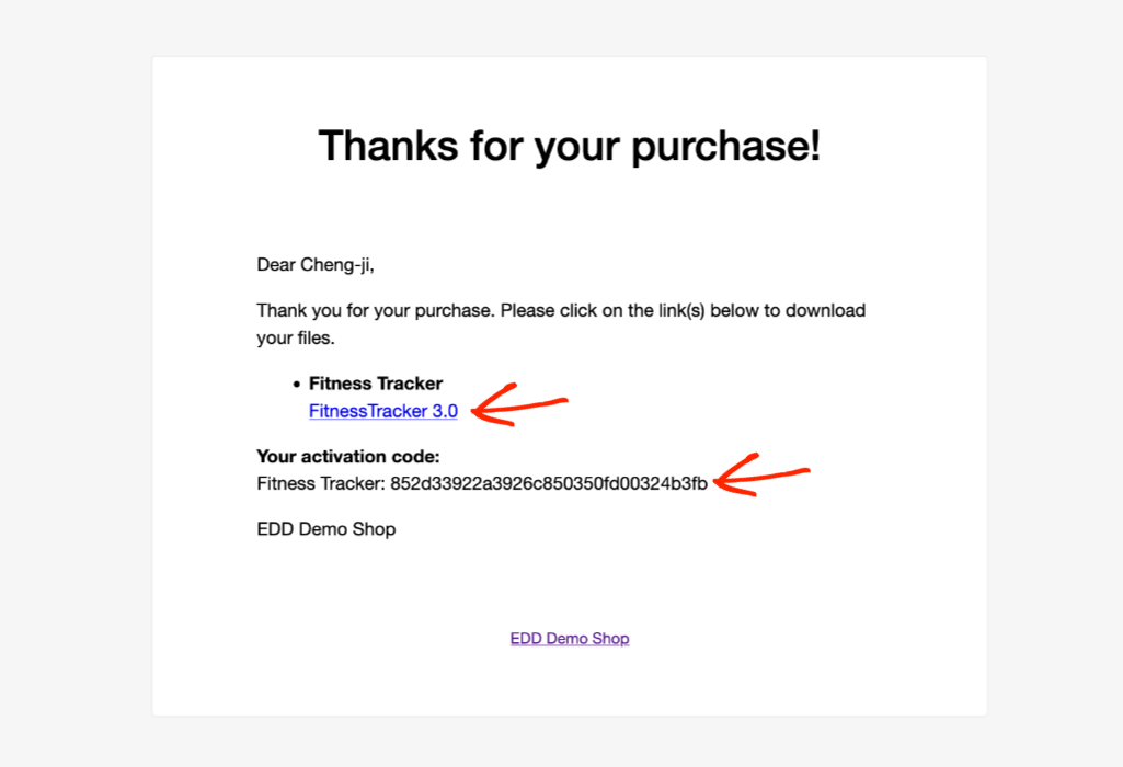 Sample purchase receipt