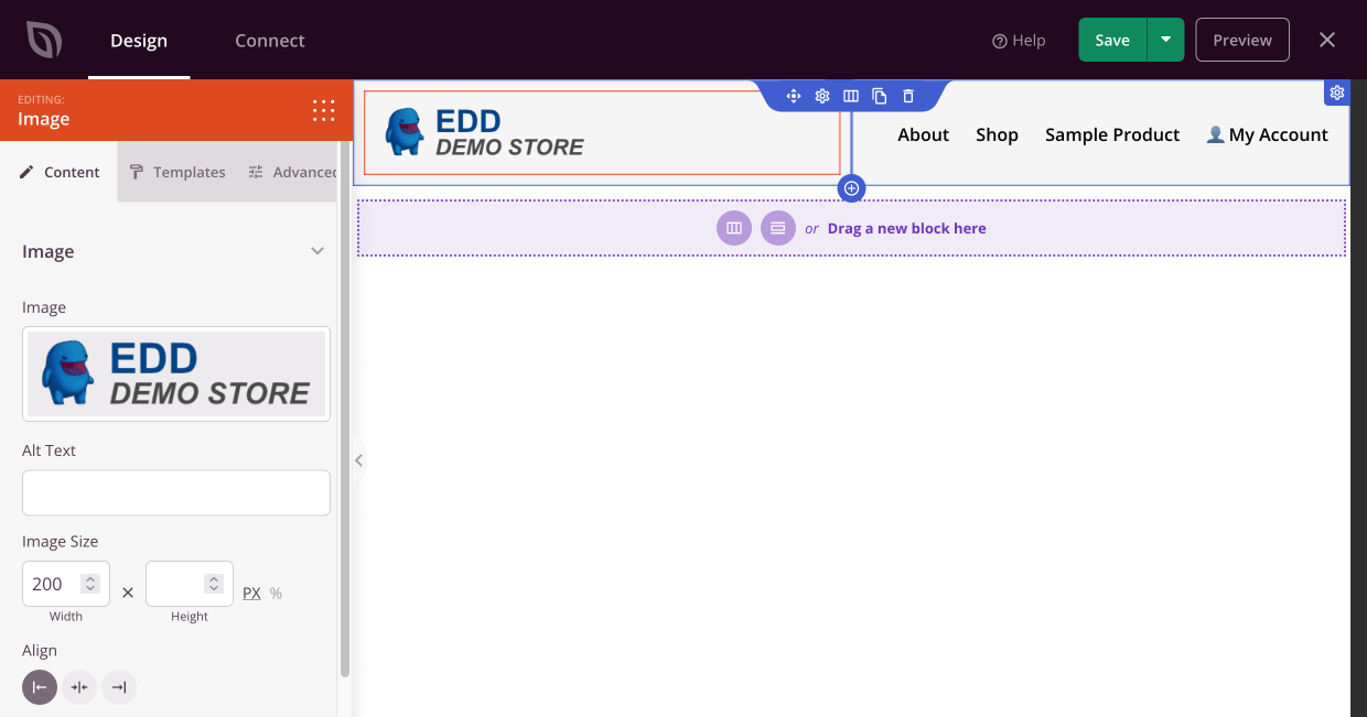 Screenshot: Editing logo in header on SeedProd