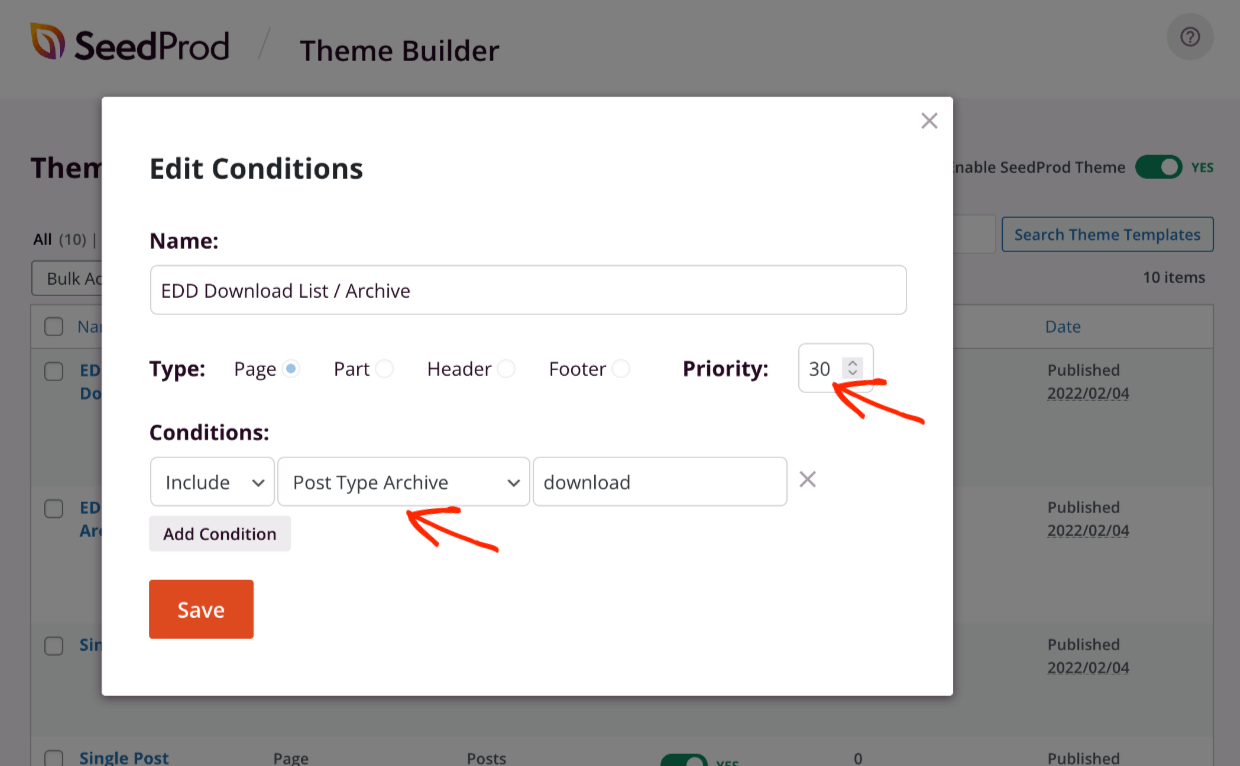 Screenshot: Downloads list/archive Conditions