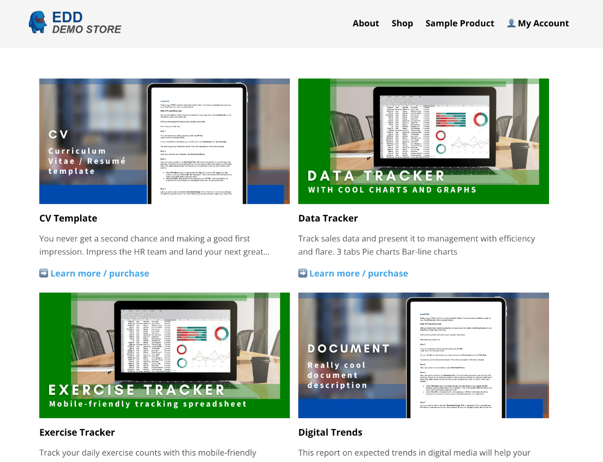 Screenshot: Download list/archive on front-end
