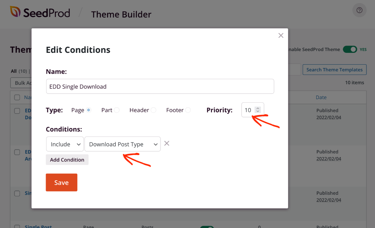 Screenshot: Single Download Conditions