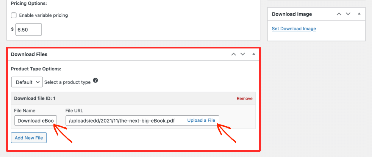 Screenshot: Selling ebooks with WordPress setup: file settings