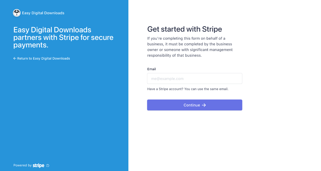 Screenshot: Stripe Connect get started