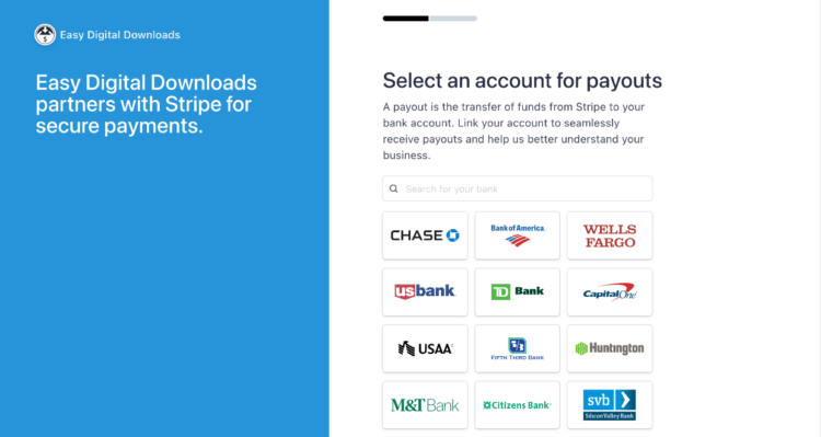 Screenshot: Stripe Connect select account for payouts