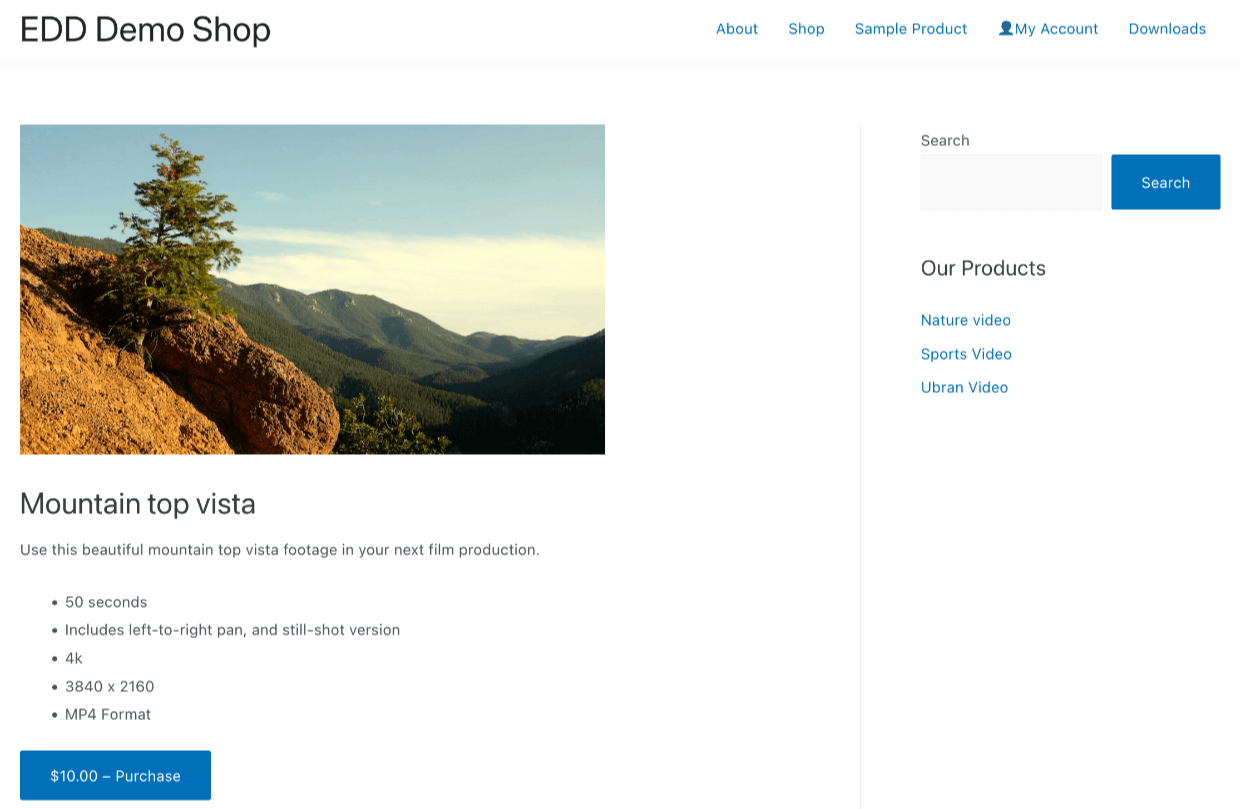 Screenshot: Video product on the frontend