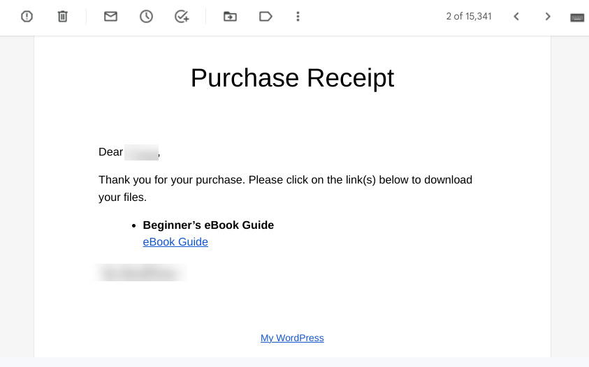 A purchase receipt for a file download from Easy Digital Downloads.