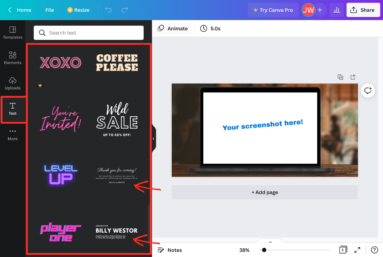 Screenshot: Canva Font Options