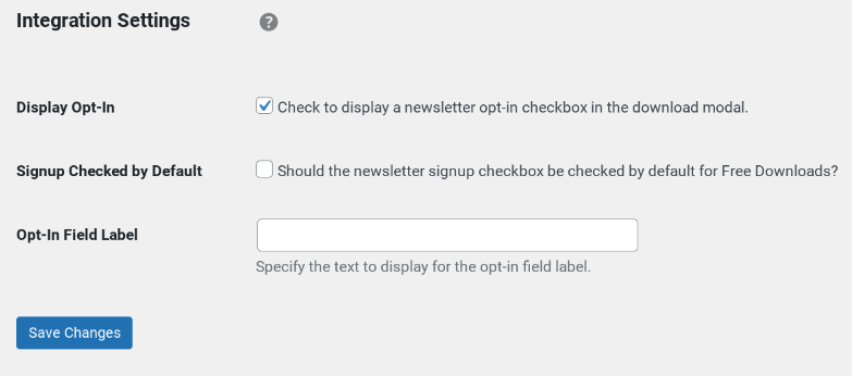 The Free Downloads extension integration settings.