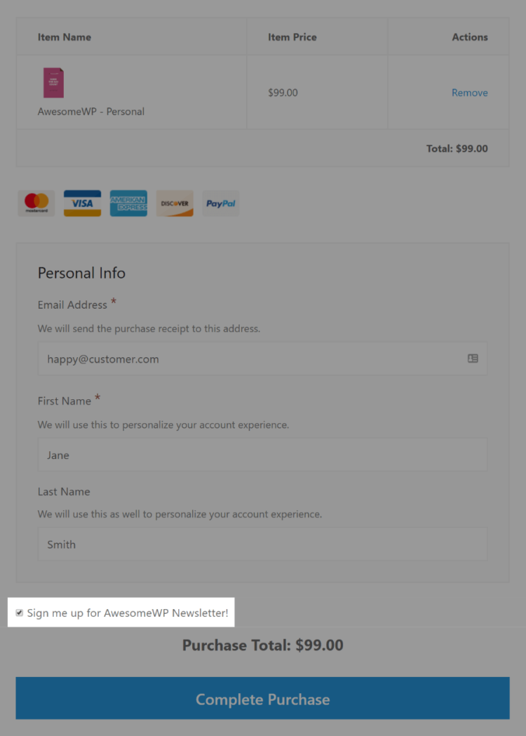 Mad Mimi checkout opt-in