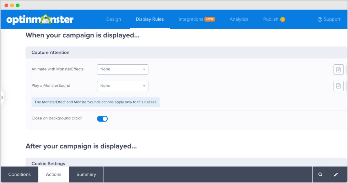 Configuring the exit popup actions.