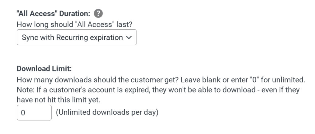 A paid membership duration settings.
