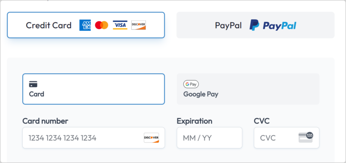 A checkout page in WordPress with eCommerce payment gateway options.