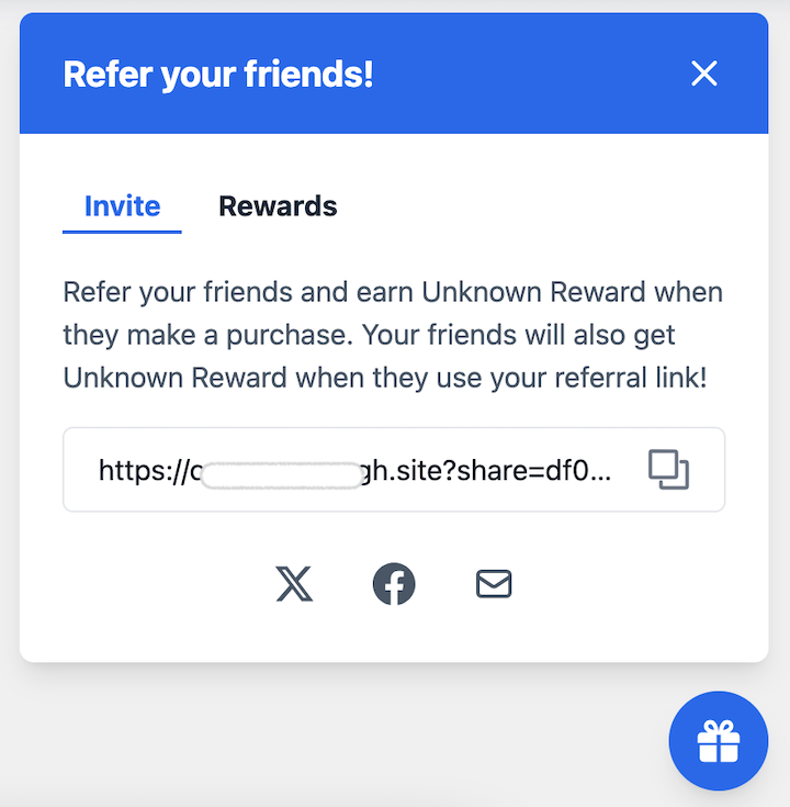The Rewards widget by the RewardsWP refer a friend WordPress plugin.