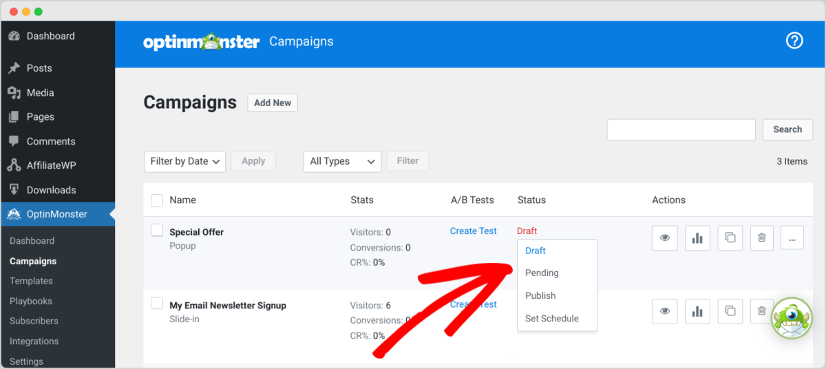 Publishing an exit popup campaign in WordPress.
