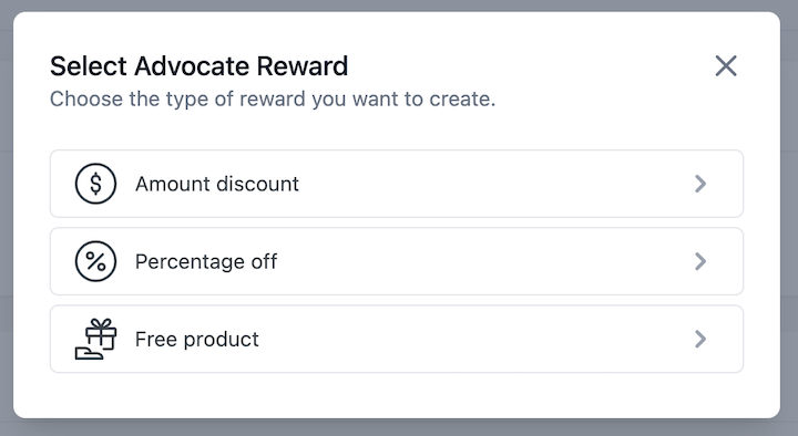 The types of referral rewards offered by the RewardsWP refer-a-friend plugin for WordPress.