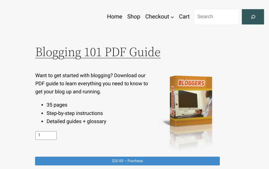 A product page in WordPress/EDD to sell digital download.