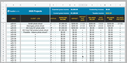 Screenshot: HustleBooks Spreadsheet-app Template